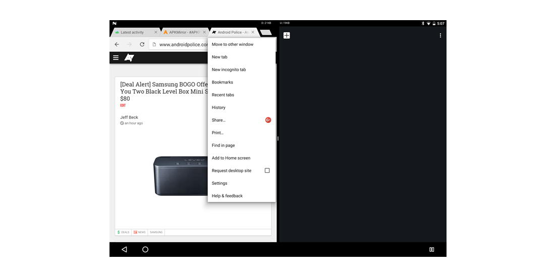 Android N Developer Preview 3 permite combinar ventanas de Chrome 1