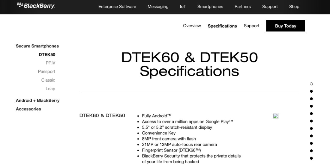 BlackBerry mistakenly reveals specifications of smartphone DTEK60 1