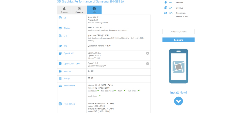 Samsung Galaxy S7 Active seen in GFXBench with Android Nougat 2